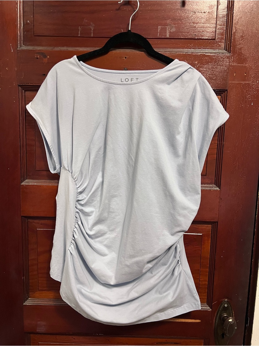 NWOT- LOFT Light Blue Side-Ruched Short Sleeve Tee